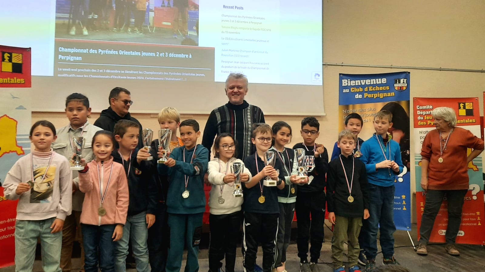 Le podium des U10 au Championnat jeunes des Pyrénées Orientales le 3 décembre 2023